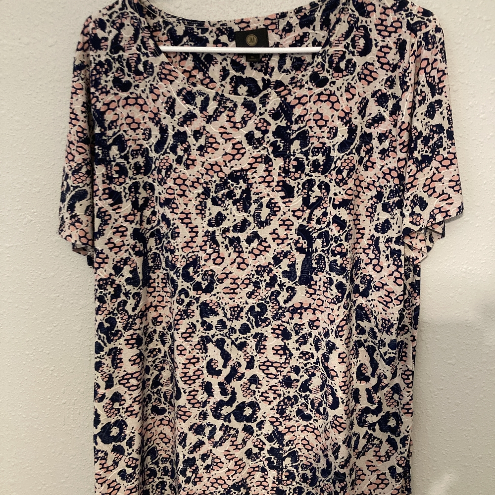 JM Collection Pink and Blue Leopard Print Blouse